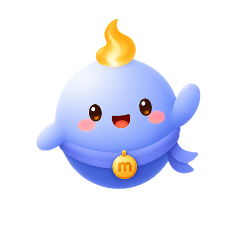 Periwinkle-blue Marci mascot waving at the passing cards
