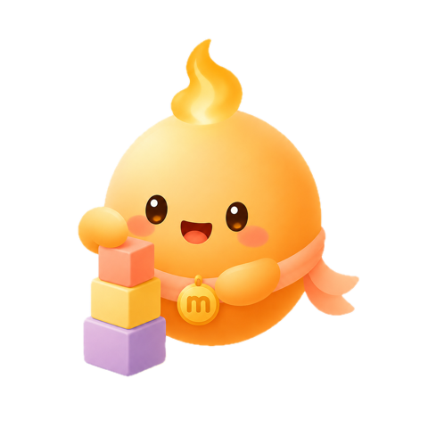 Marci mascot stacking little building blocks