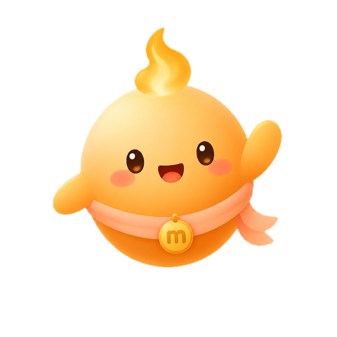 Marci, a small glowing orange orb character, waving hello