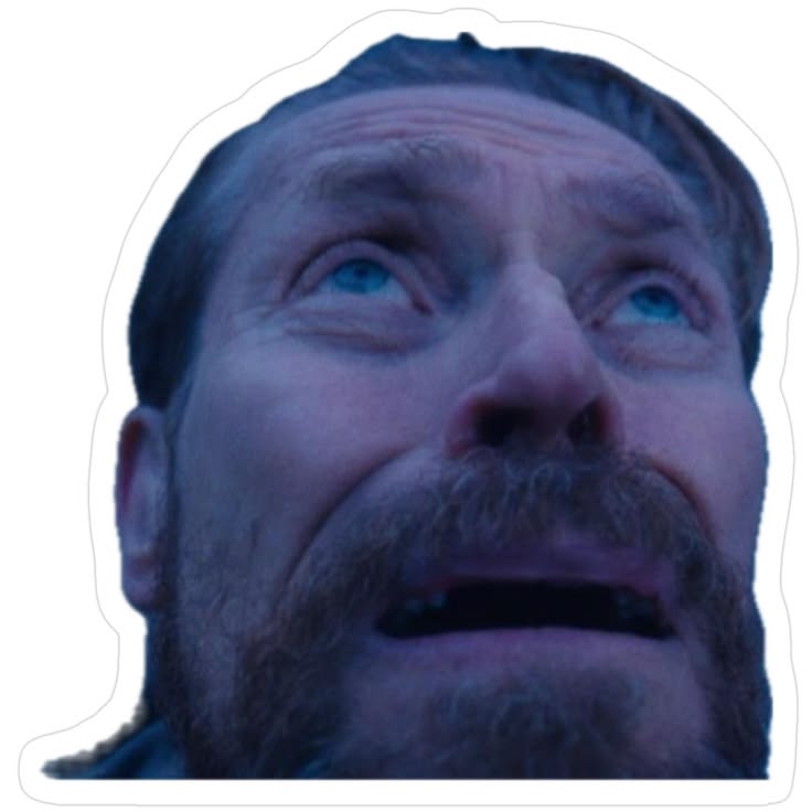 Sticker of a man looking up in despair